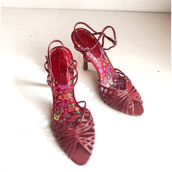 Vintage Aldo Leather Red Strappy Sexy High Heels 39 - Picture 3 of 13